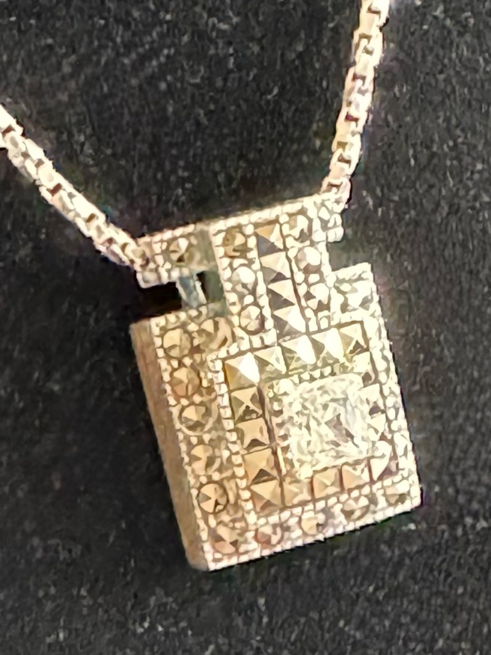 Judith Jack Sterling Marcasite Pendant with Clear Square Stone - Picture 7 of 7